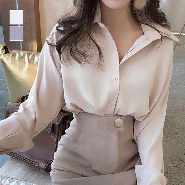 シャツブラウス レディース 長袖 無地