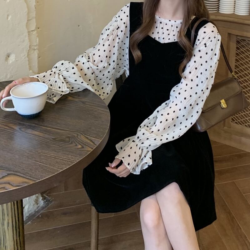 スカート スプリングスタイルブラックドレス プリーツ 春物 萌量不足96189191644