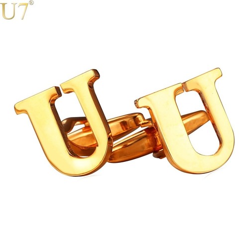 【送料無料】 メンズ アルファベット U 文字 カフス シルバー カラー 名前 ボタン カフ リンク 80002049