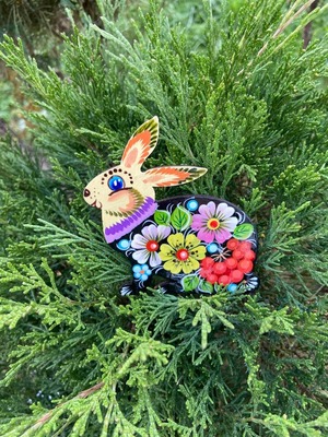 ペトリキフカ塗りのマグネット うさぎ（Khomenko製作）