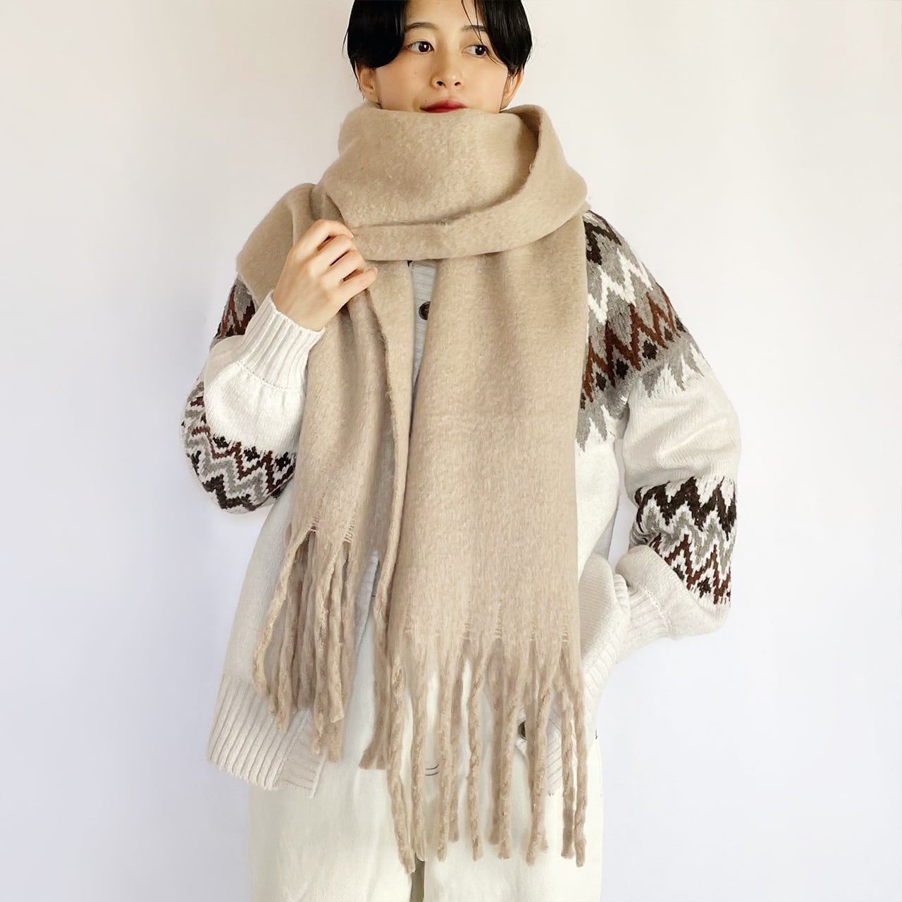 Brushed fabric stole (sand beige)