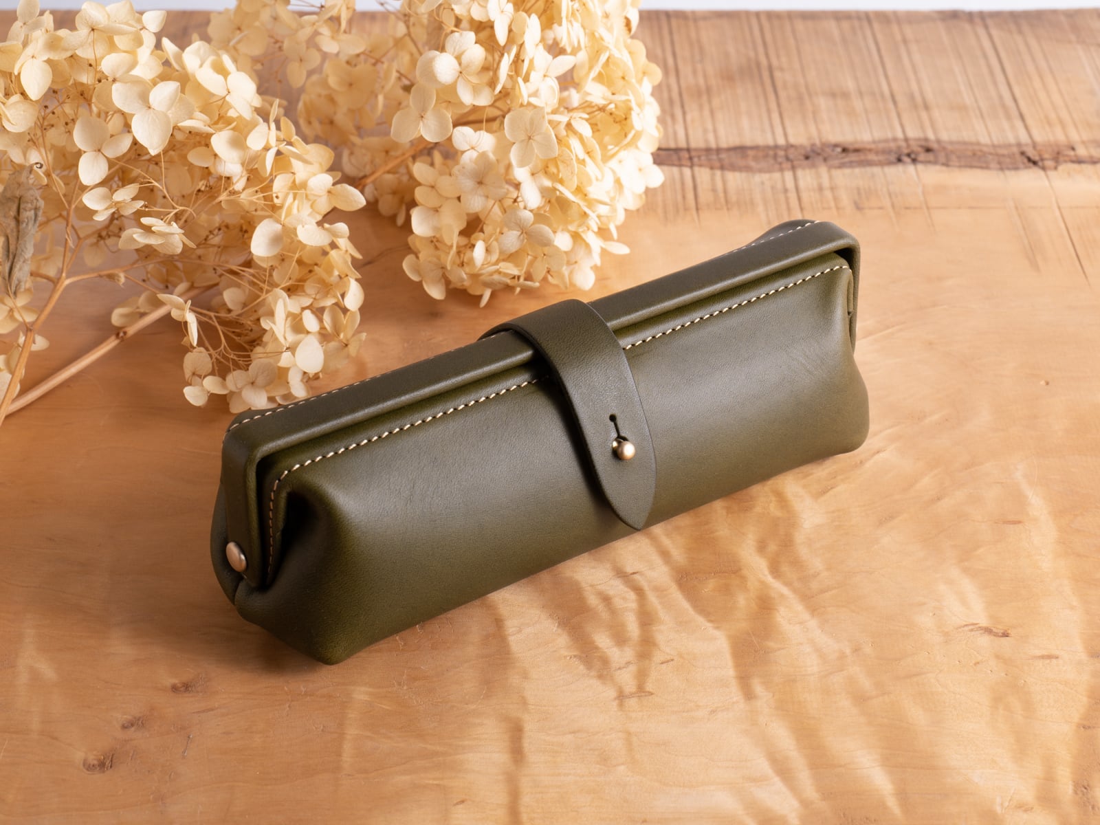 Paka-pen ＃オリーブ イタリアンレザーのペンケース 入学祝い、就職