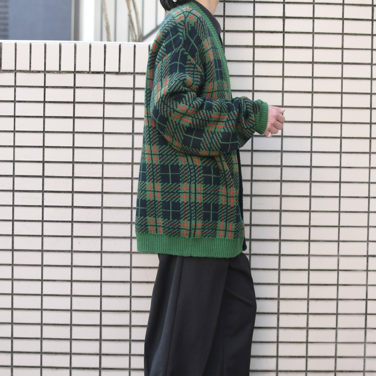 design tartan check cardigan green