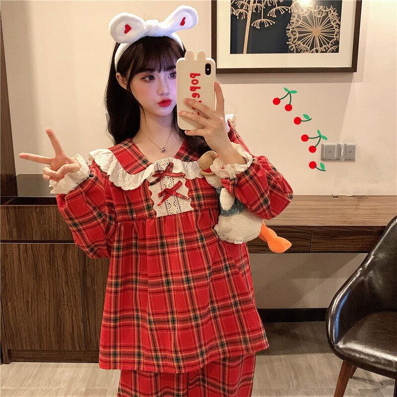 レッド格子柄レディーススプリングカラーレース 大人ガーリー スウィート キュート カジュアル 春物 萌量不足55496664545