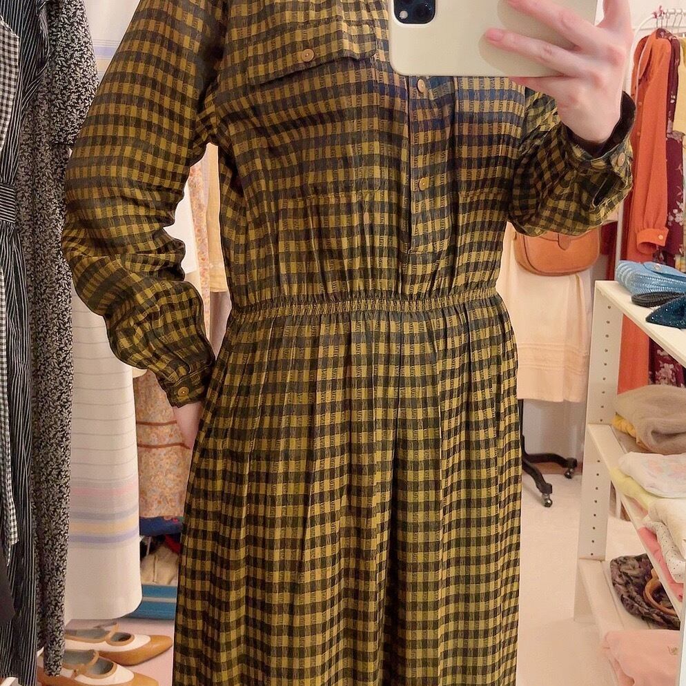 yellow black check one-piece