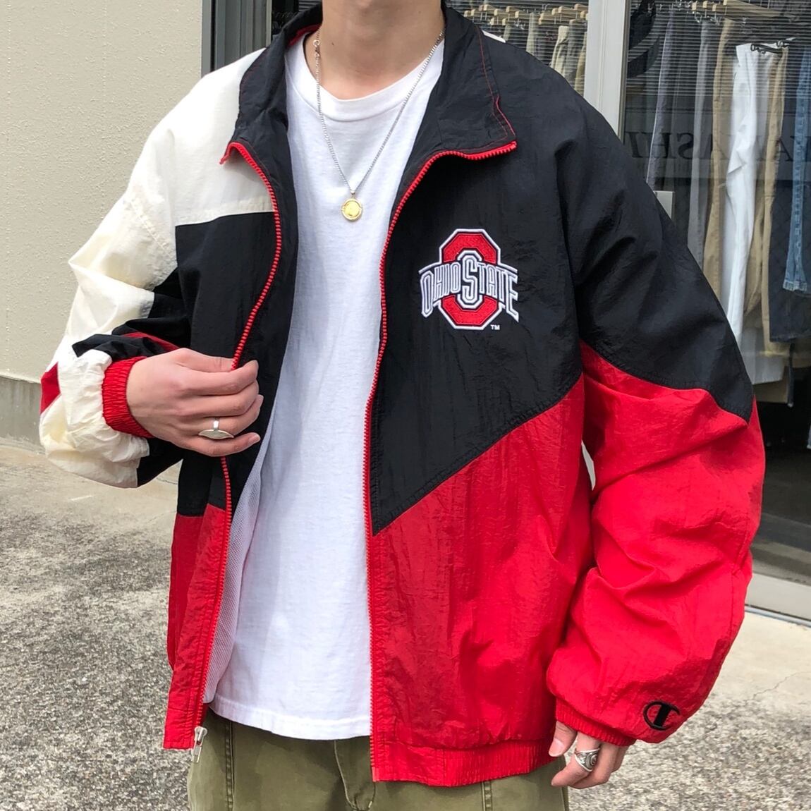スターター オハイオ大学 ナイロンジャケット 90s古着 レッド