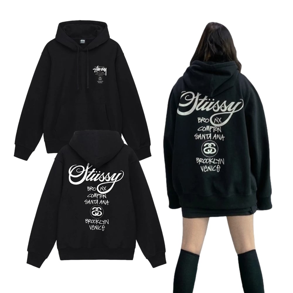 【新品】STUSSY ステューシー WORLD TOUR ジップ パーカー 黒
