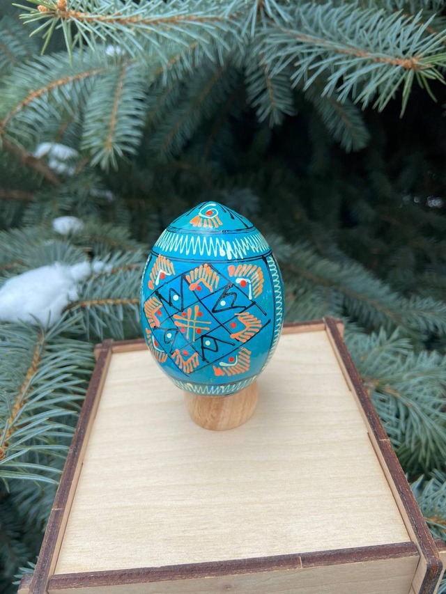 装飾用木製プィサンカ（イースターエッグ）with stand　コロミヤモデル