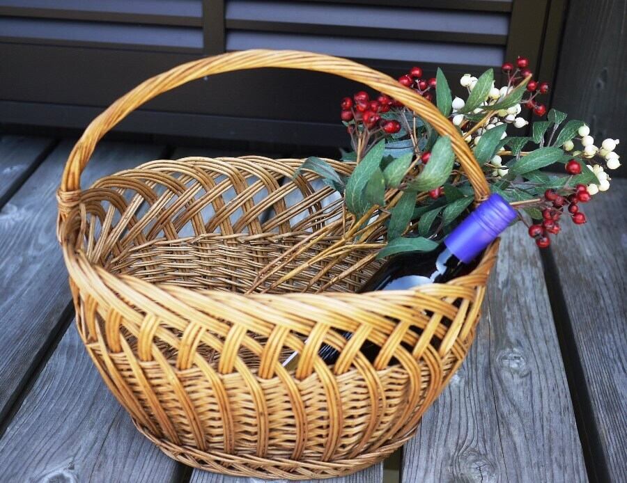 ワンハンドル 透かし変わり編み 柳バスケット お買い物かご