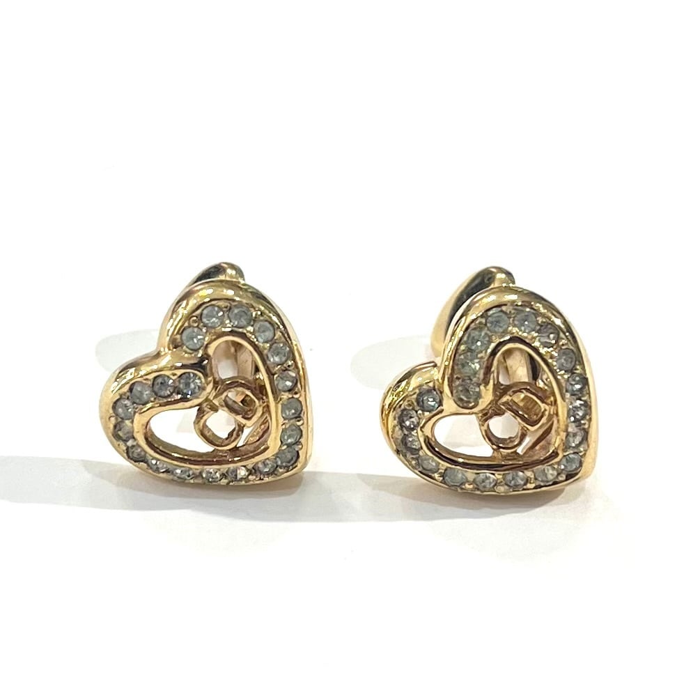 ChristianDior EARRING】 2680 DIOR ハート透かし ロゴ ラインストーン