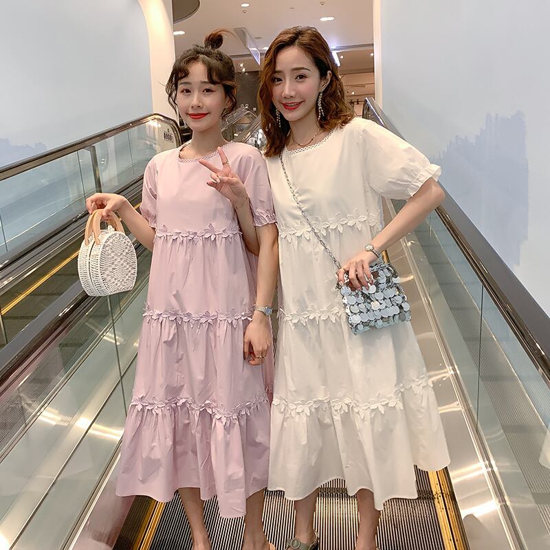 【新作】【送料無料】 プラスサイズ妊婦夏服2019ブラウス無地ショートランタンスリーブマタニティコットンドレス/ブラウス 大きめサイズ サマー 夏物 ソリッドカラー AL expec394274948852