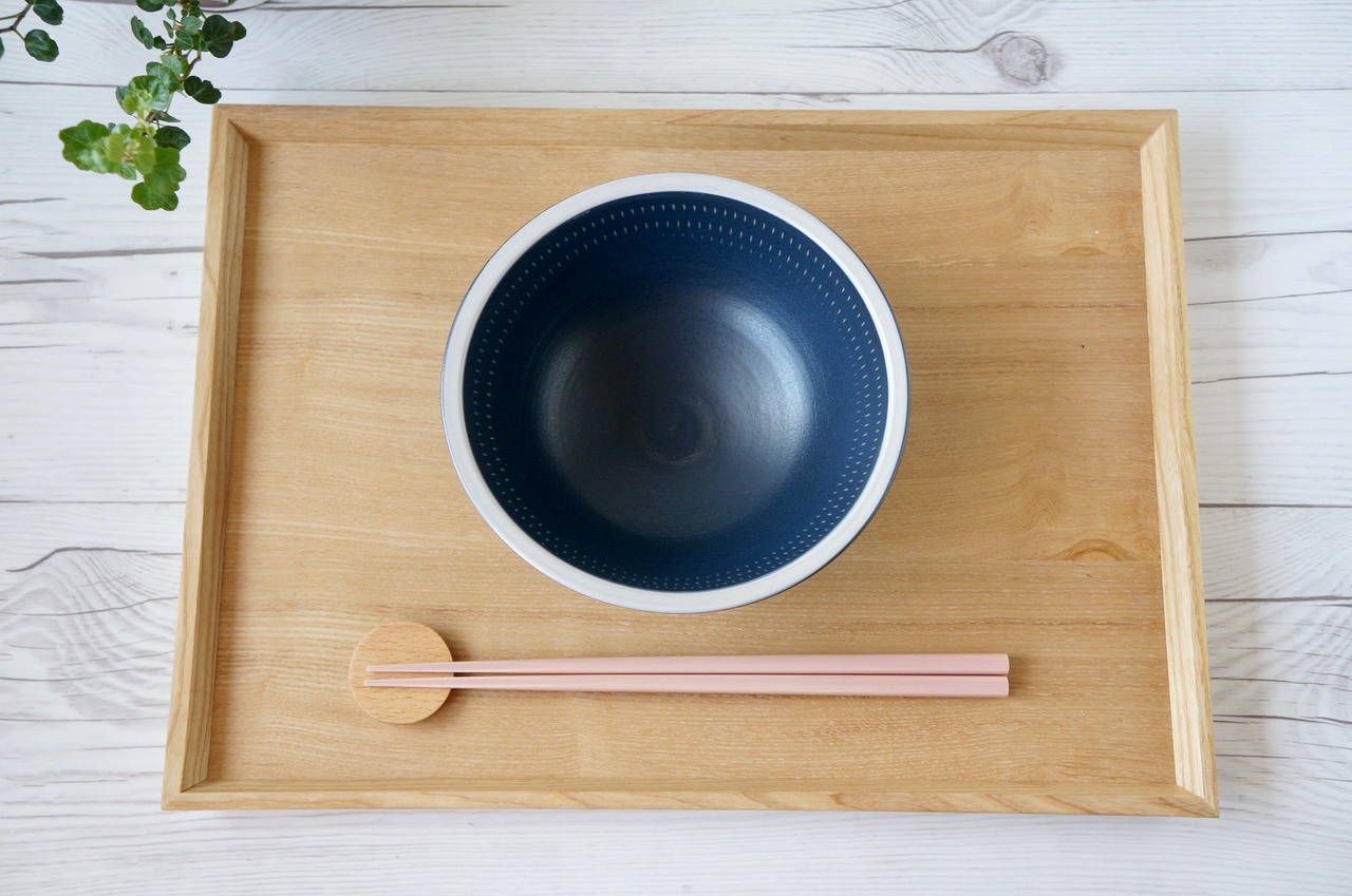 小石原焼 やまぜん窯 深鉢(中)紺/白 ③【13-203】