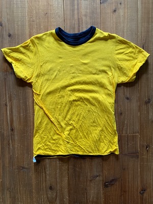 80's トリコタグ Champion ''Sanford'' リバーシブルTシャツ 濃紺X黄 表記(M) USA製