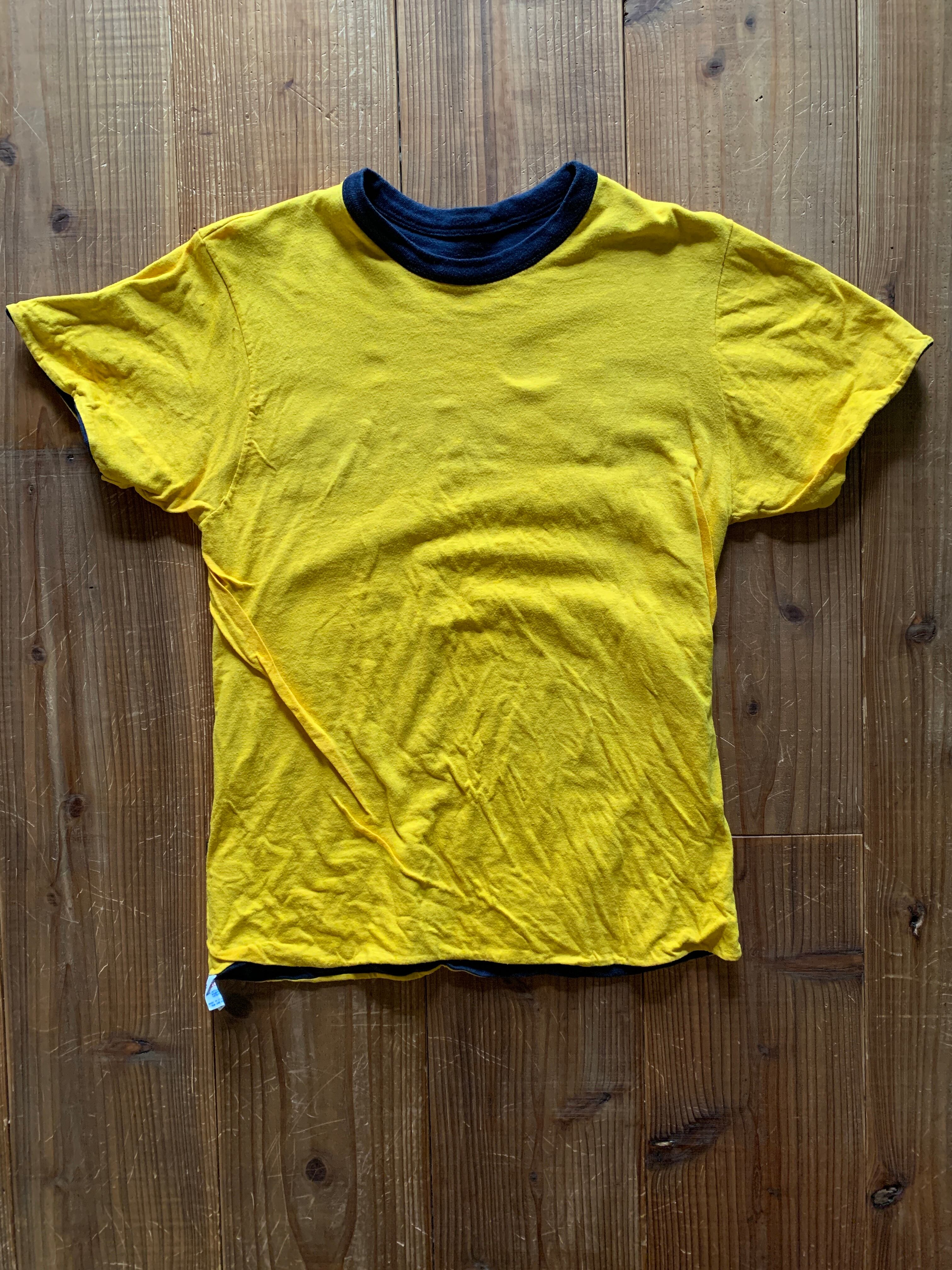 80's トリコタグ Champion ''Sanford'' リバーシブルTシャツ 濃紺X黄 表記(M) USA製