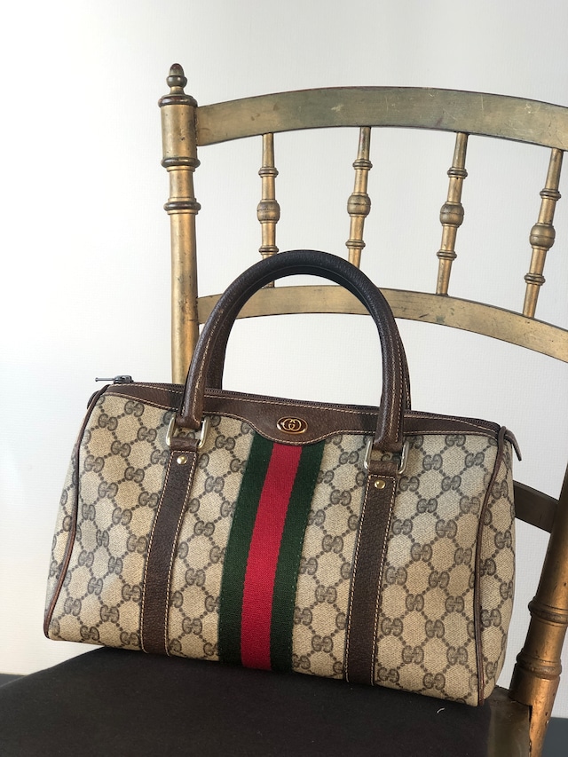 GUCCI グッチ GG柄 シェリーライン PVC レザー ミニボストン ハンドバッグ ブラウン vintage ヴィンテージ オールド rcuwnz