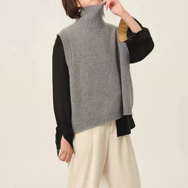 【ハイネックノースリーブニットベスト 】P02192