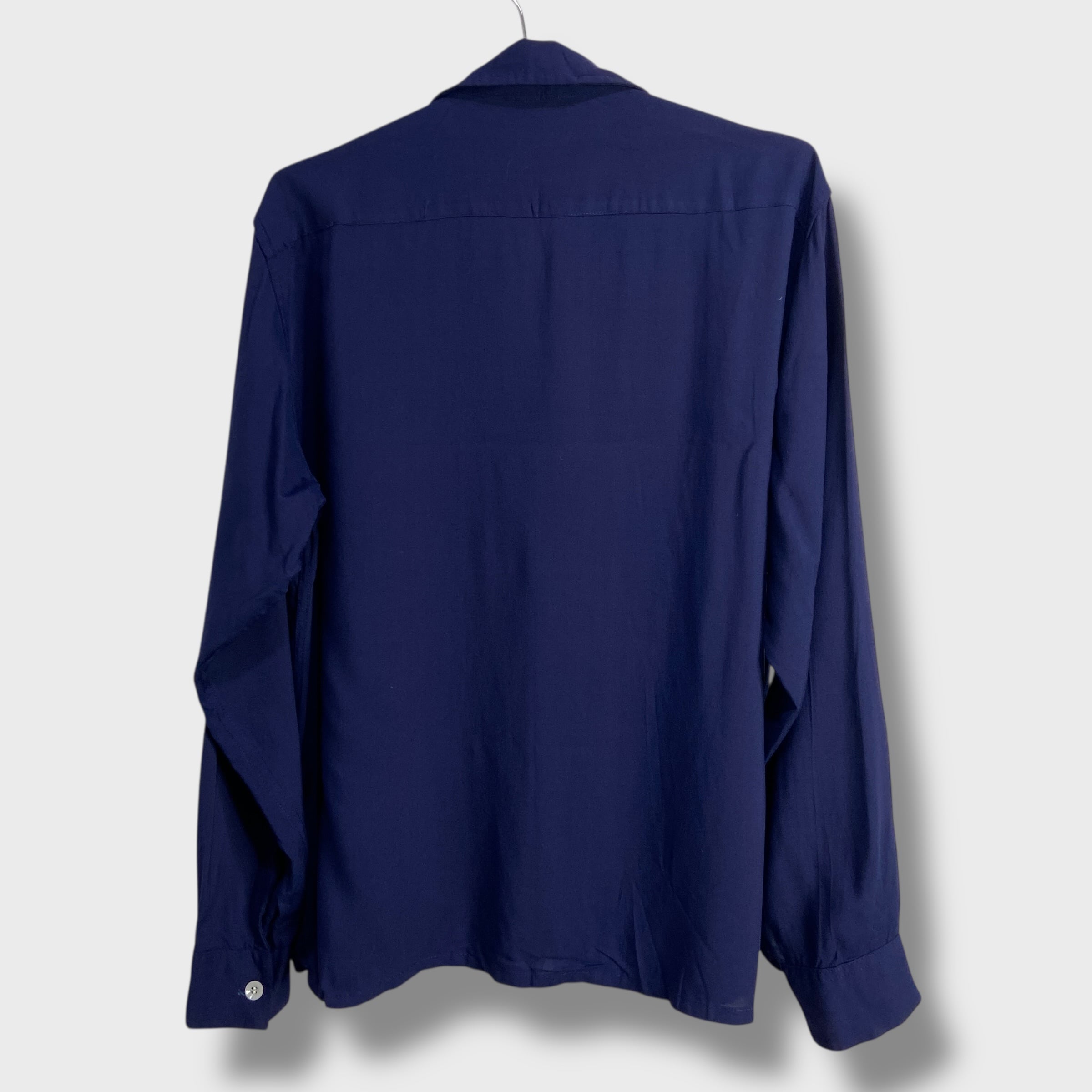 50s Mccall レーヨンシャツ M 長袖 開襟 ネイビー オープンカラー