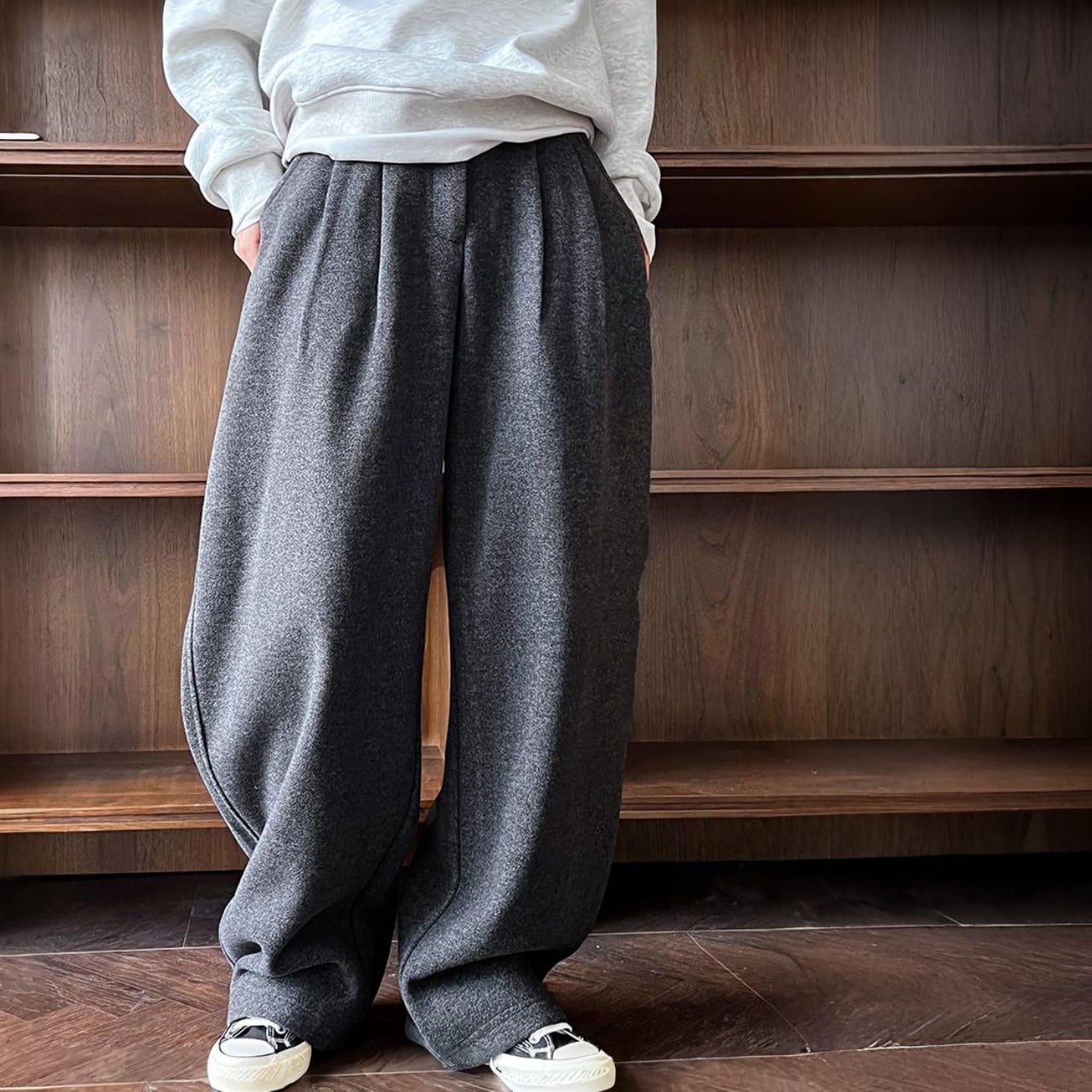 ウエストバンドタックワイドレッグフルレングスパンツ A01913