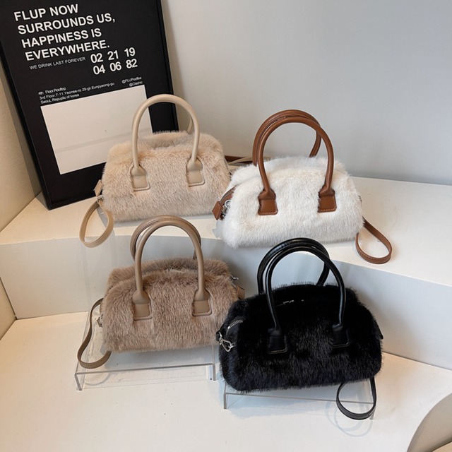 Elegant box tote fur bag ( 4color )