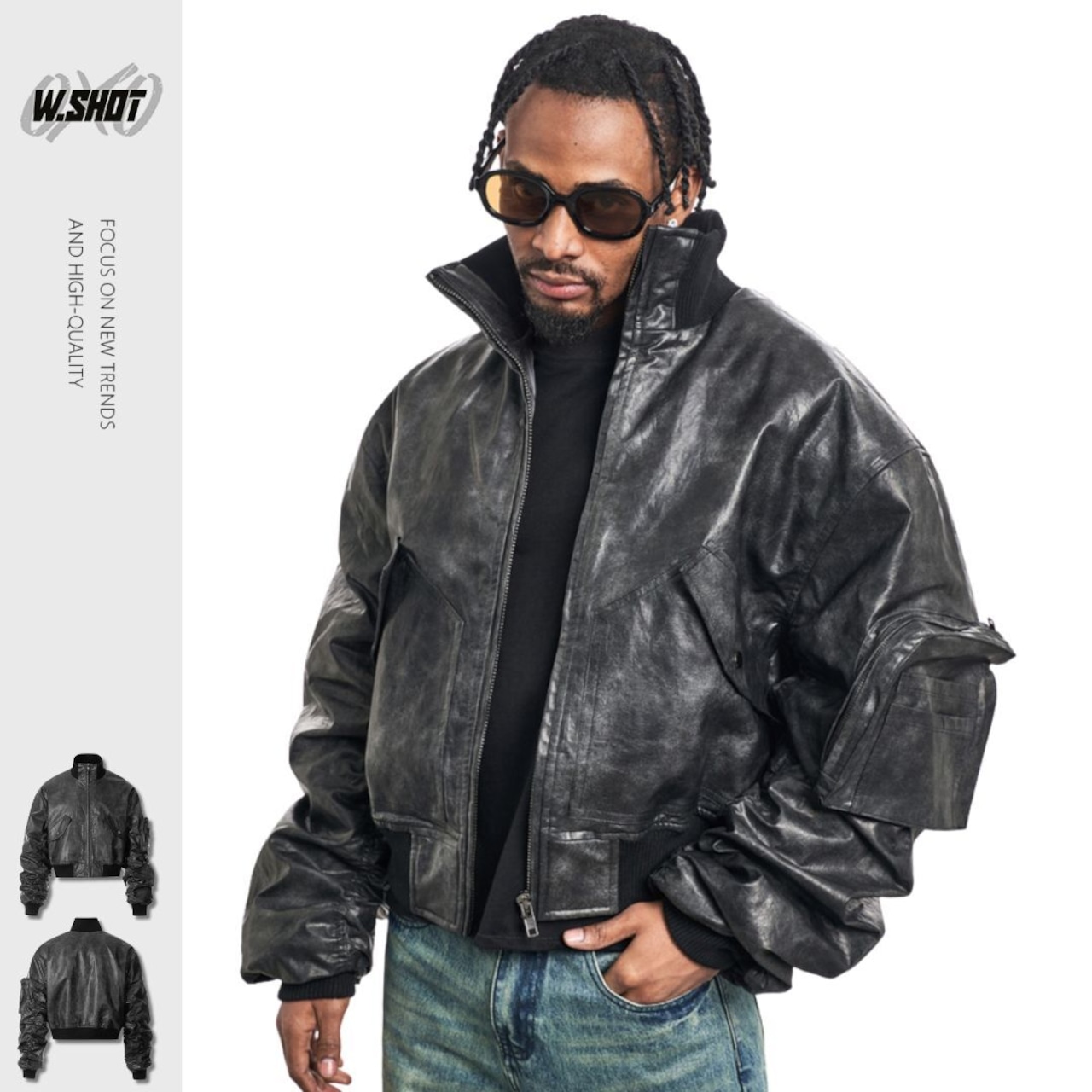 【暖かさUP】ストリート PUレザー中綿ジャケット T1970