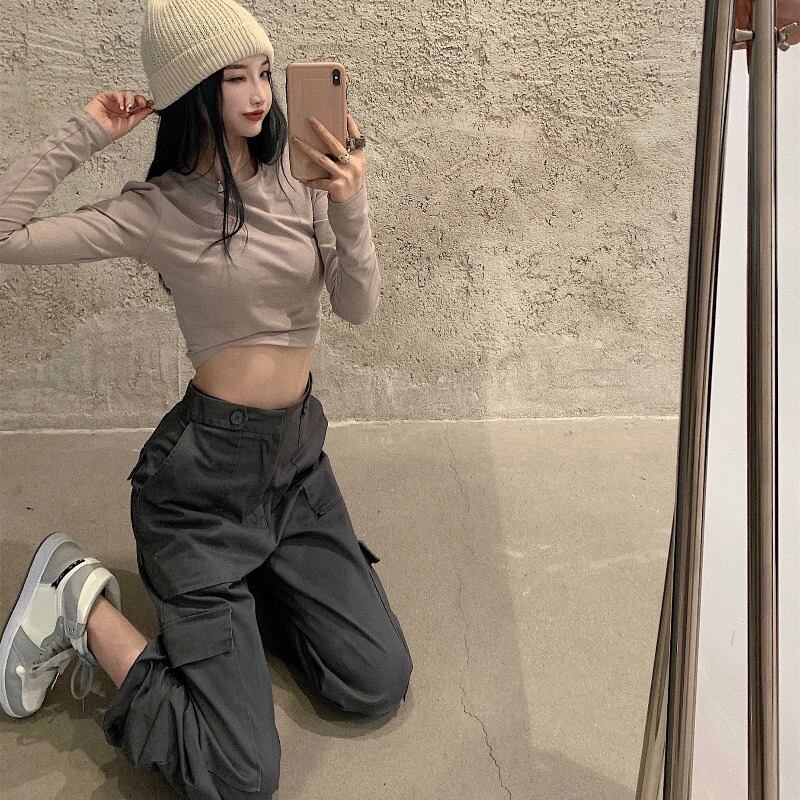 -レギンス付きウエストブラックカジュアルツーリングパンツ、女性の秋のルーズで薄いパンツ ブラックストロベリース49793510530