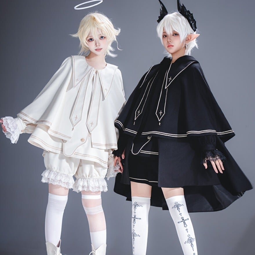 【オリジナル衣装】ケープ衣装 王子系 少年装 ケープ 天使と悪魔 ロングタイプ ブラック 舞台衣装