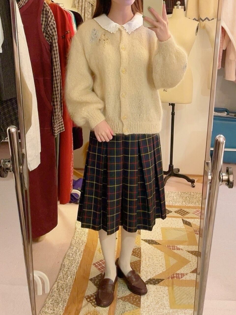 lame tree cream knit cardigan