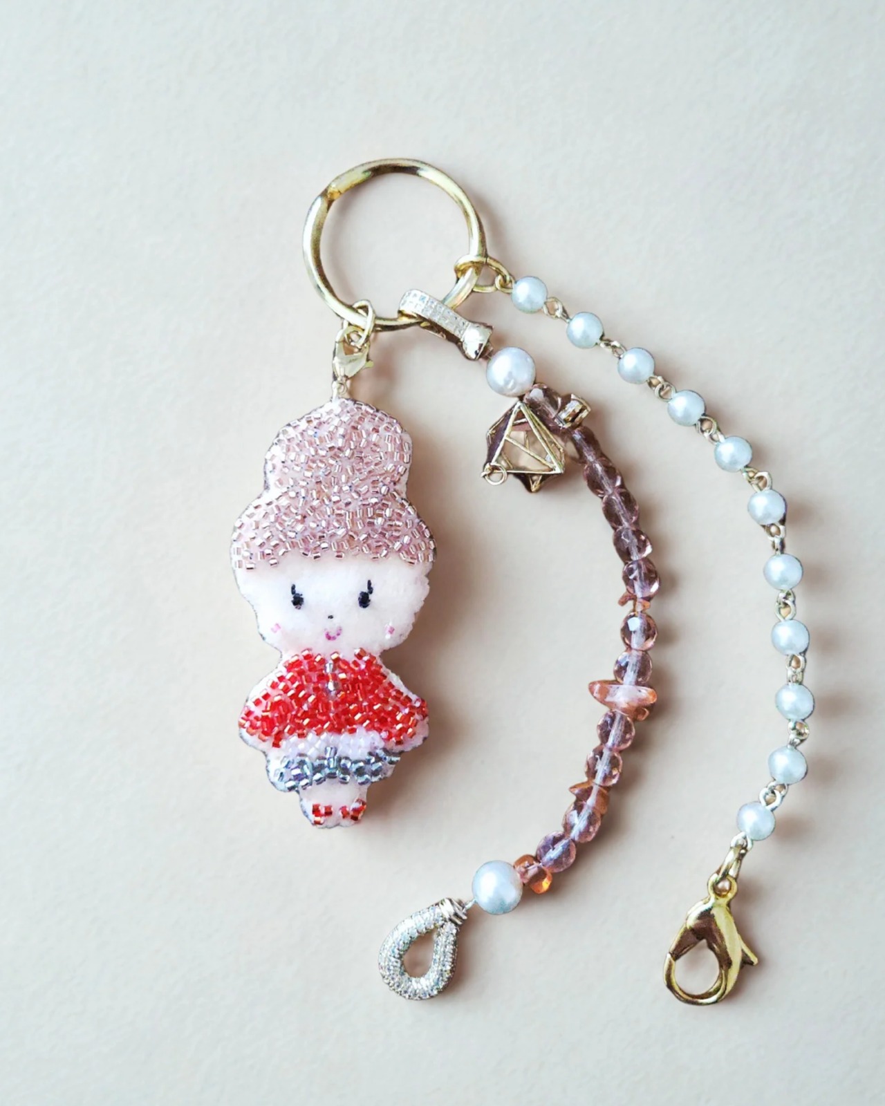 恋するアイリー❣️ビーズ刺繍ストラップ_ルビー・レッド（キーリング仕様） - 3