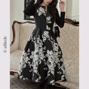 フラワージャカードフレアワンピース　A3463