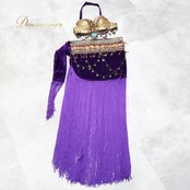 ベリーダンス トライバル 衣装 トップス ベルト セット パープル系 紫 ゴールド 装飾 フリンジ ベロア ラメ 装飾 練習 舞台 発表会 イベント アラビアン コスチューム ダンス衣装 パフォーマンス ステージ 豪華 おしゃれ フリンジ付き