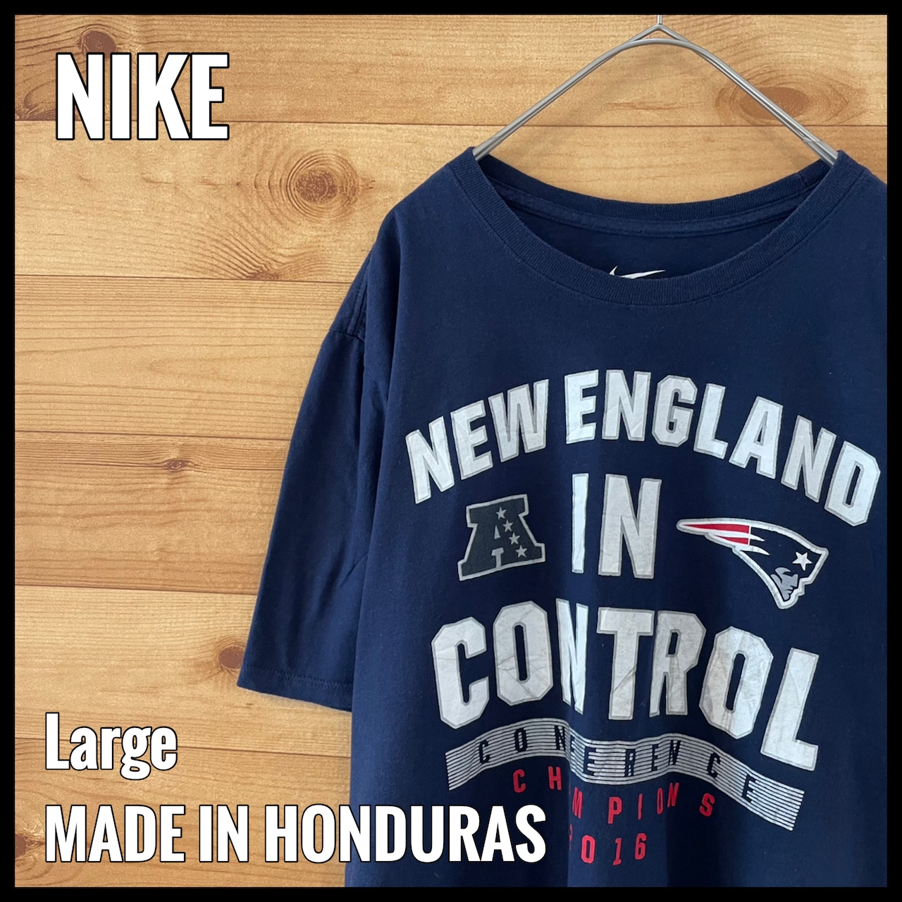 【NIKE】NFL ニューイングランド ペイトリオッツ Tシャツ アーチロゴ チャンピオン 2016 Lサイズ New England Patriots US古着 アメリカ古着