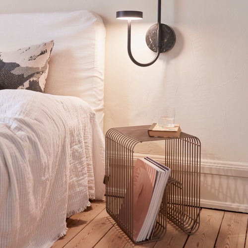 ワイヤーフレーム サイドテーブル 曲線デザイン マガジンラック 収納付きテーブル モダンインテリア 北欧デザイン スタイリッシュ収納 多機能家具 デザイナーズ家具