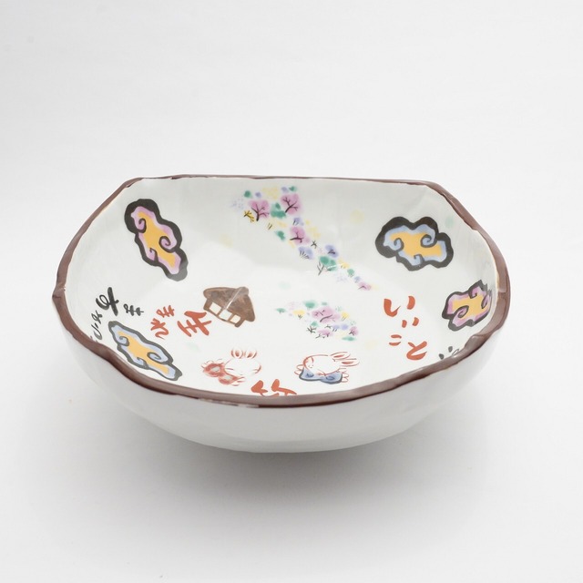 【夕立窯】楽園うさぎ四角盛鉢　21