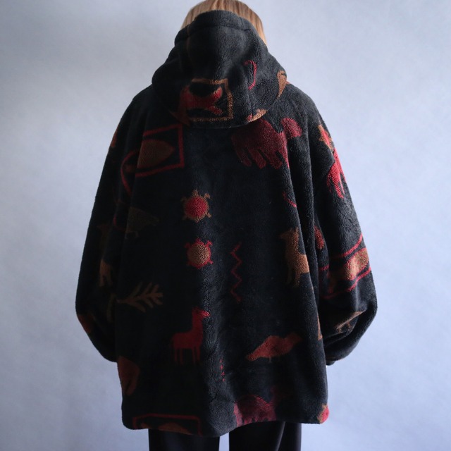 pictograms full pattern loose silhouette fleece hoodie blouson