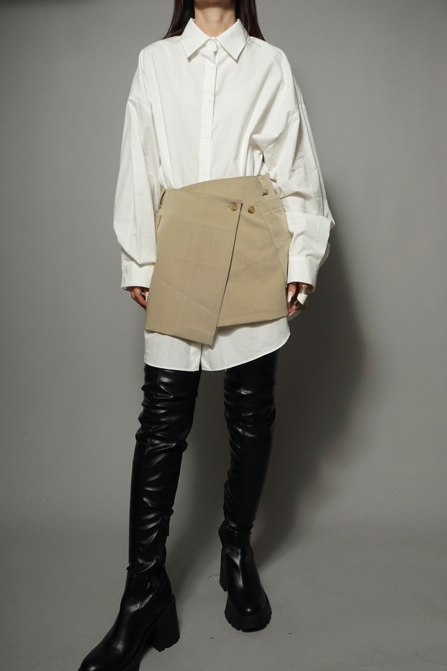 LONG SHIRT SET WRAP MINI SKIRT (WHITE×BEIGE) 2402-54-840