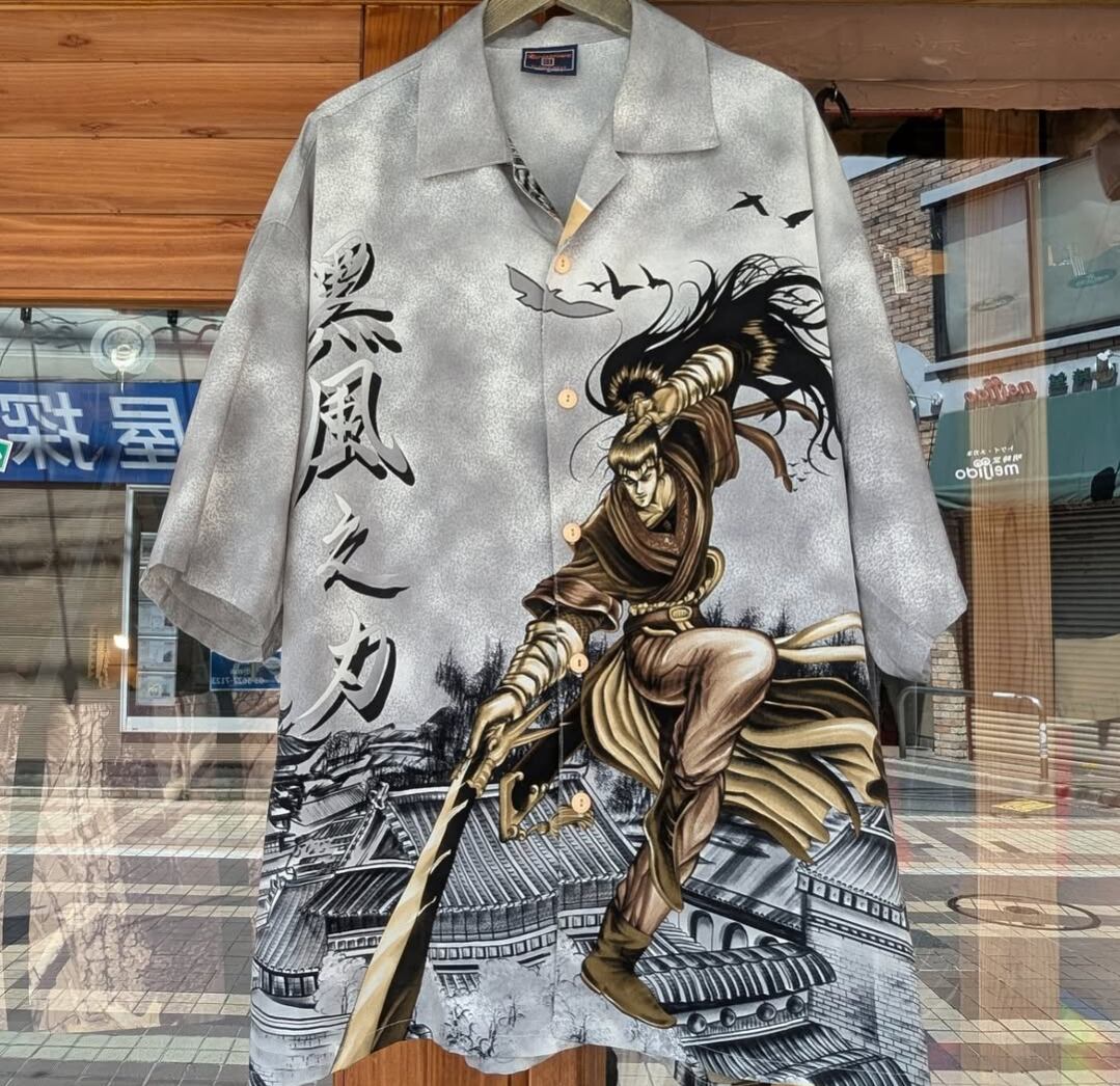cross town hi tech wear " 黒風之力 " 和柄 shirt 小岩店