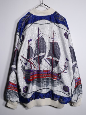 gloss fabric beautiful ship graphic over silhouette jacket
