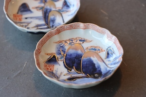 伊万里焼 色絵 楼閣山水文 輪花 豆皿/Imari small plate