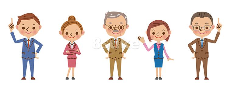 イラスト素材:笑顔のビジネスチーム(ベクター・JPG)