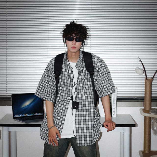 格子柄ハーフスリーブシャツ