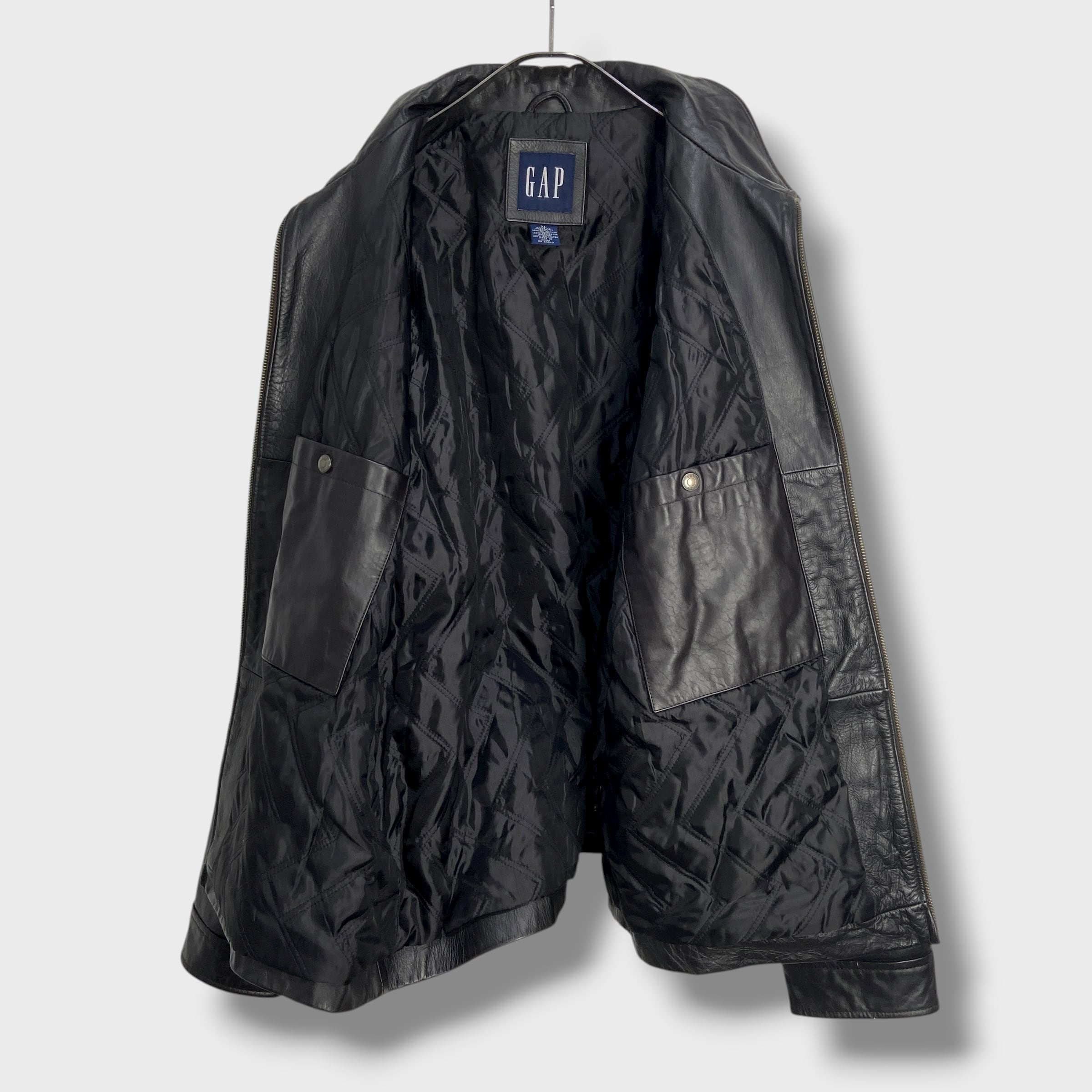 90s GAP オールドギャップ レザージャケット スポーツジャケット 黒 XL