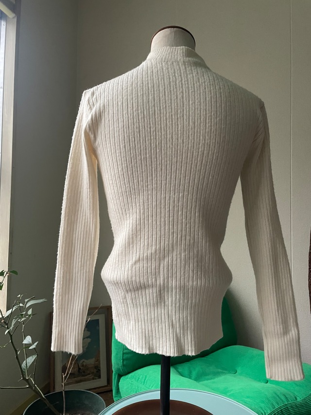 70s-80s Lace-Up High Neck Rib Knit