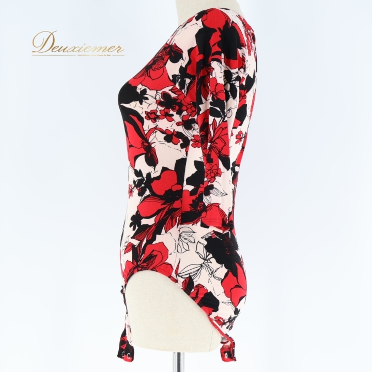 社交ダンス 衣装 レオタード ピンク系 チャコット Chacott 花柄 トップス 上品 レッスン 練習 黒 赤 ストレッチ 伸縮 七分袖 日本製 かわいい 華やか 鮮やか ダンス衣装 薄ピンク バレエ レッド系 ブラック系