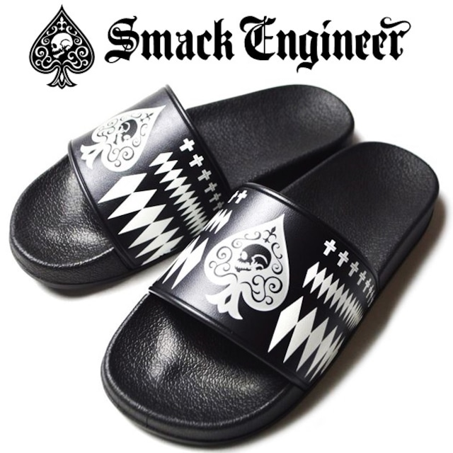 SMACK ENGINEER / スマックエンジニア「NATION SHOWER SANDALS」シャワーサンダル ビーチ スリッパ 草履 靴 シューズ 夏 海水浴 黒白 ブラック ホワイト スカル ドクロ スペード メンズ レディース ROCK PUNK ロック パンク バンド ギフトラッピング無料 ステージ衣装 Rogia