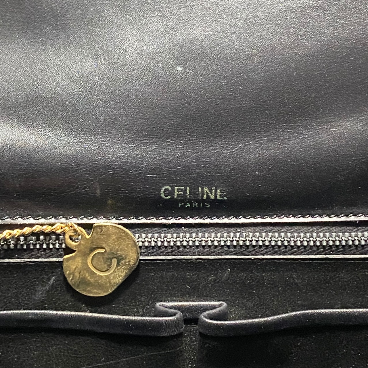 vintage CELINE black leather shoulder bag