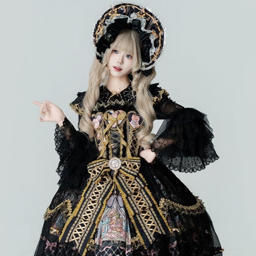 豪華プリンセスロリータ ボンネット（ピンク／ブラック／レッド