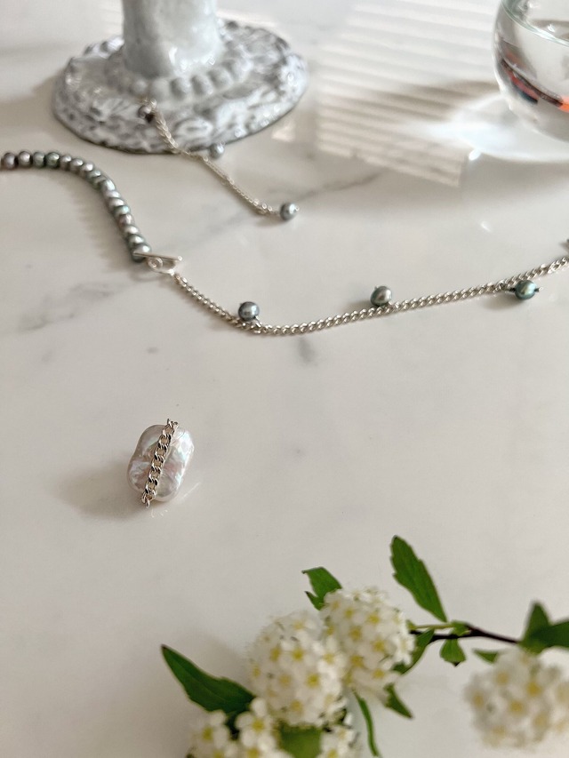 （special　collaboration）グレー淡水パール×silver925チェーン４wayネックレス