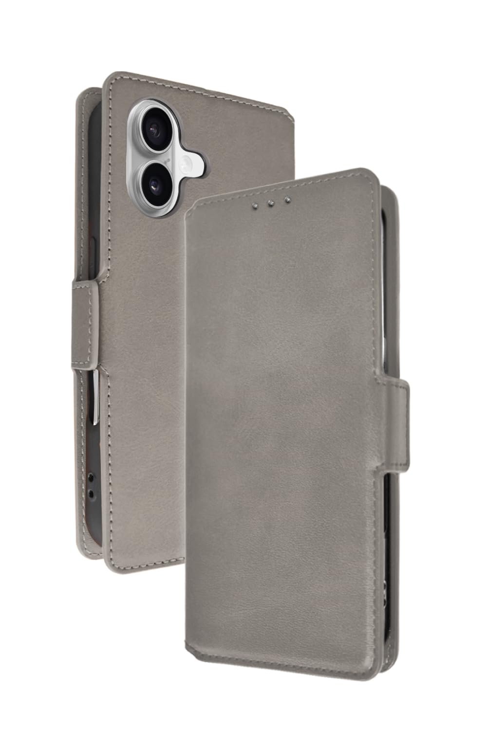 シズカウィルRe iPhone17用 ケース カバー 手帳型 本革調 レザーケース グレー 1個入り