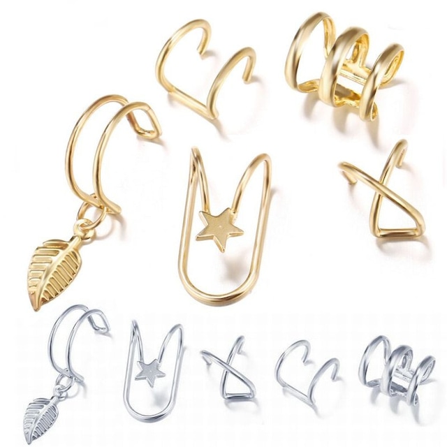 イアーカフ 5点セット イアーカフス イヤリング フェイクピアス 合金 シルバー ゴールド アクセサリー / 5-piece set of cross-border ear clips (zvpa 1596-1597)