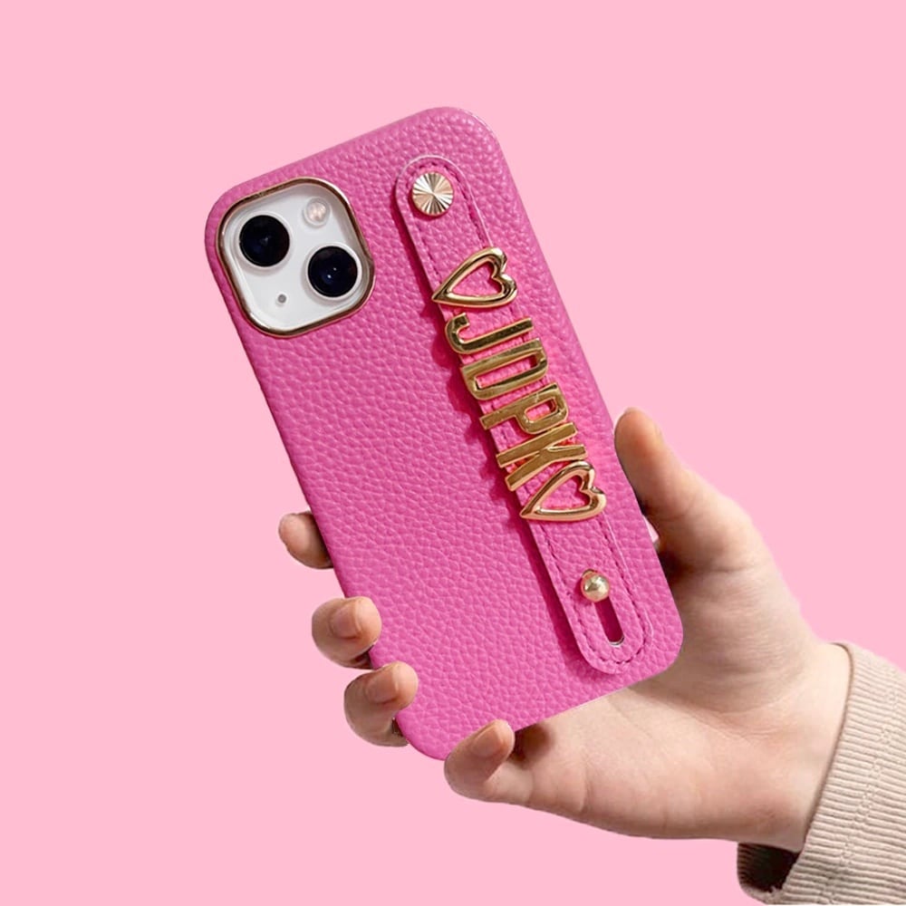 名前入れ レザー iPhoneケース ベルト付き イニシャル 本革 オリジナル